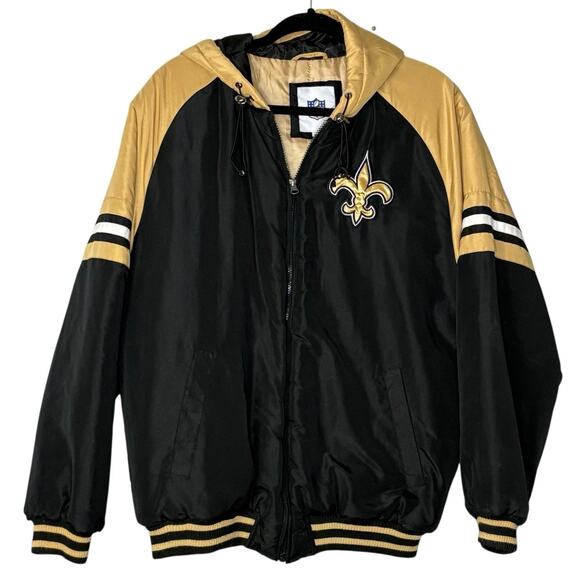 NFL New Orleans Saints Bomber Jacket Hooded Black Gold G-III Men’s Size M - Picture 2 of 6